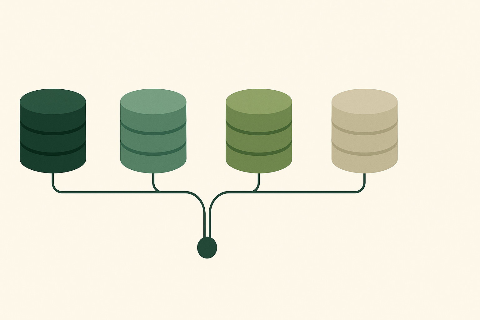 Four serverless Postgres databases branching from a central node, ShipGarden gallery illustration, 2026