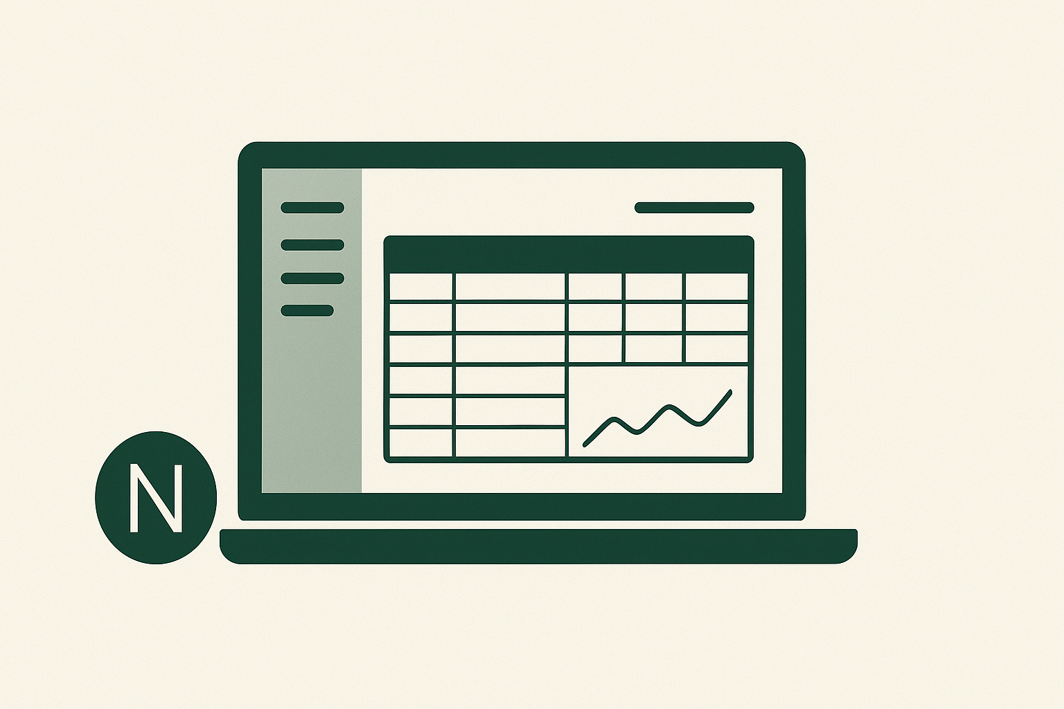 Flat illustration of a React-Admin style datagrid dashboard with a Next.js mark, ShipGarden gallery, 2026