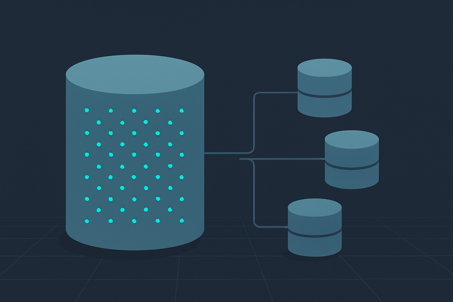 Illustration of a large Postgres database cylinder holding embedding vectors, with three smaller dedicated vector databases connected alongside