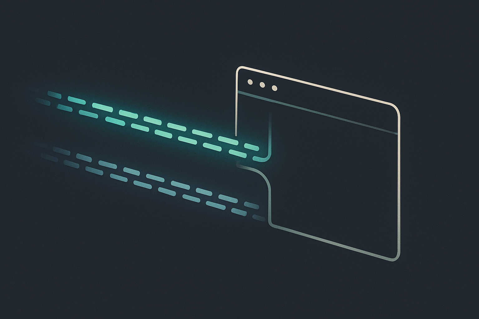 Two parallel streams of glowing tokens, one emerald and one slate-blue, merging into a single minimalist application window on a dark slate background, representing a model-and-UI toolkit and an orchestration framework converging in one Next.js app
