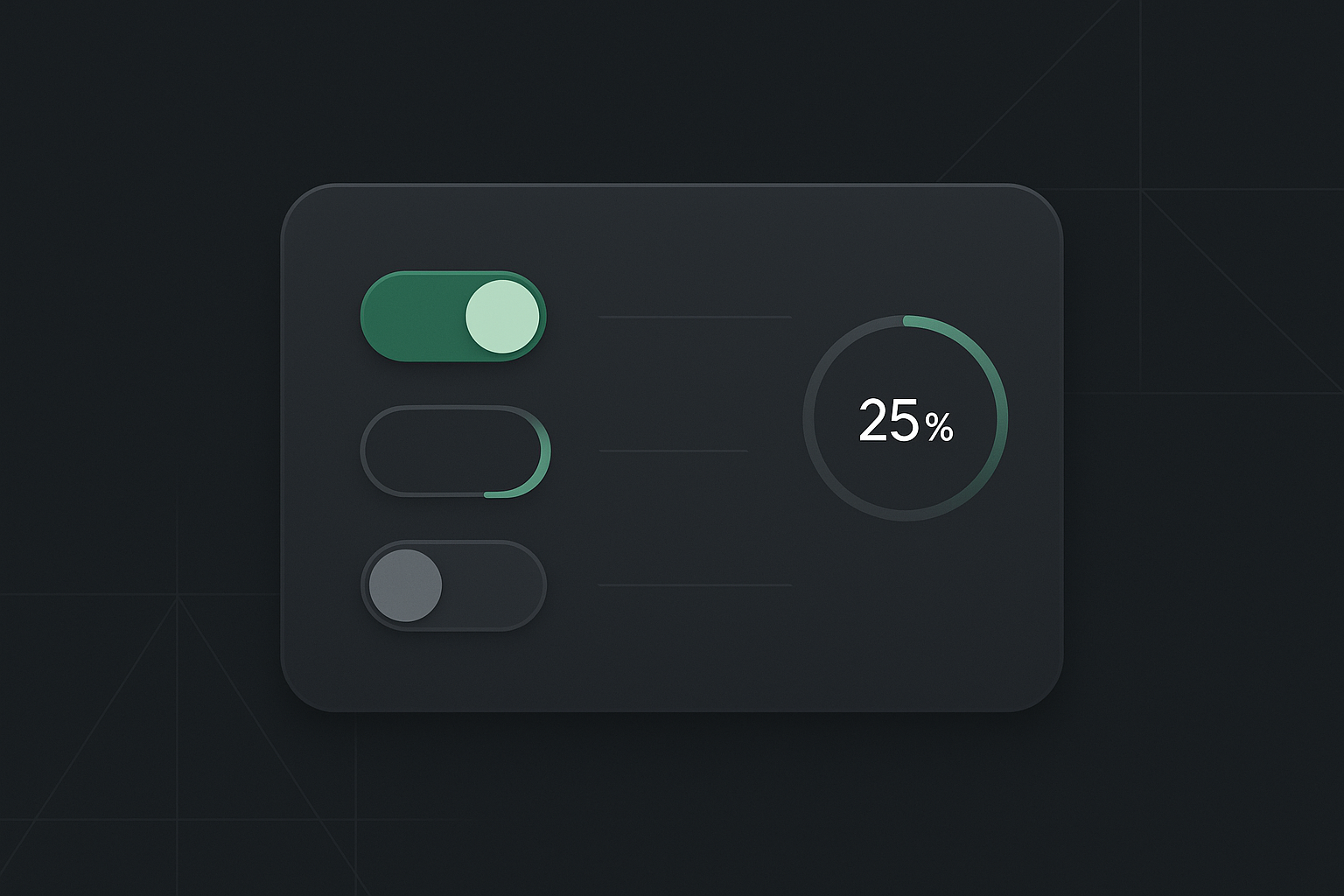 Feature-flag control dashboard showing three rollout toggles and a 25 percent gradual rollout dial